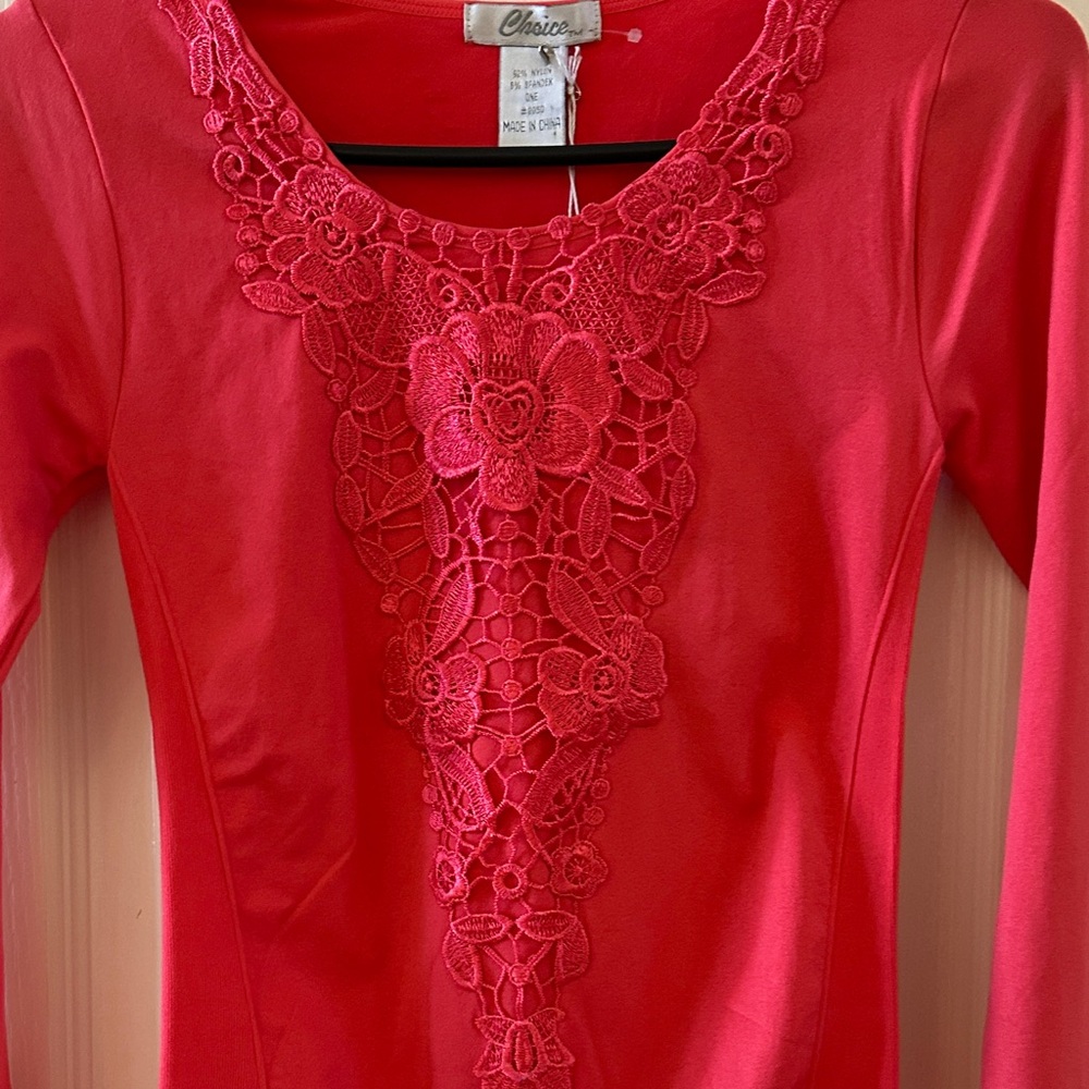 Choice Elegant Lace Front Long Sleeve Top Sz One Size - Picture 6 of 7